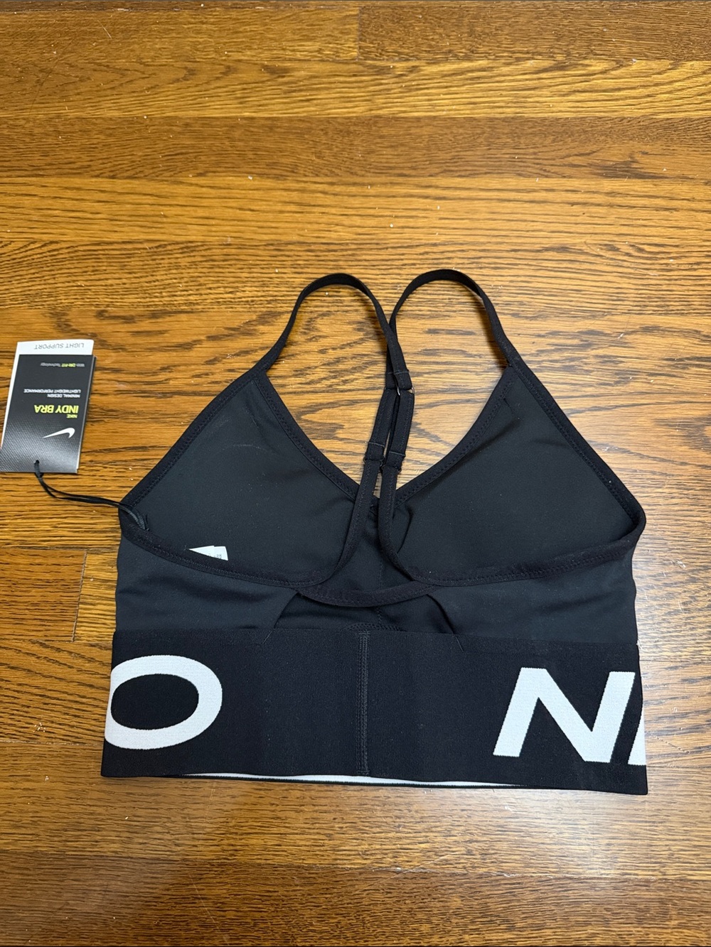 Nike Pro Indy Black Logo Elastic-Band Sports Bra with Strappy Back - Picture 3 of 4